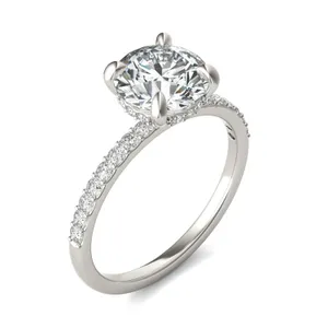 Round Custom Hidden Halo 1/2 Eternity Engagement Ring image, 